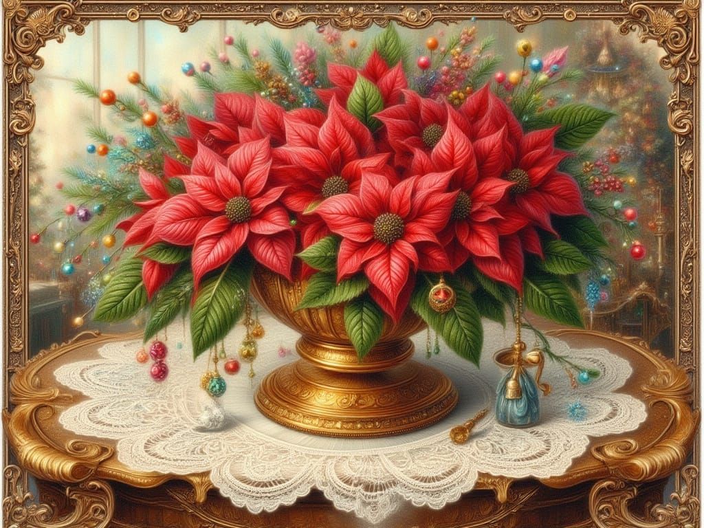 Vintage Christmas Card with Poinsettias