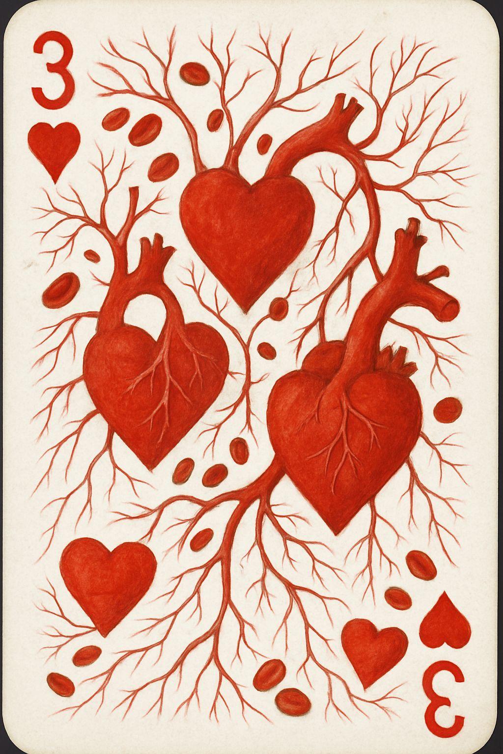 Three of Hearts with Blood Veins