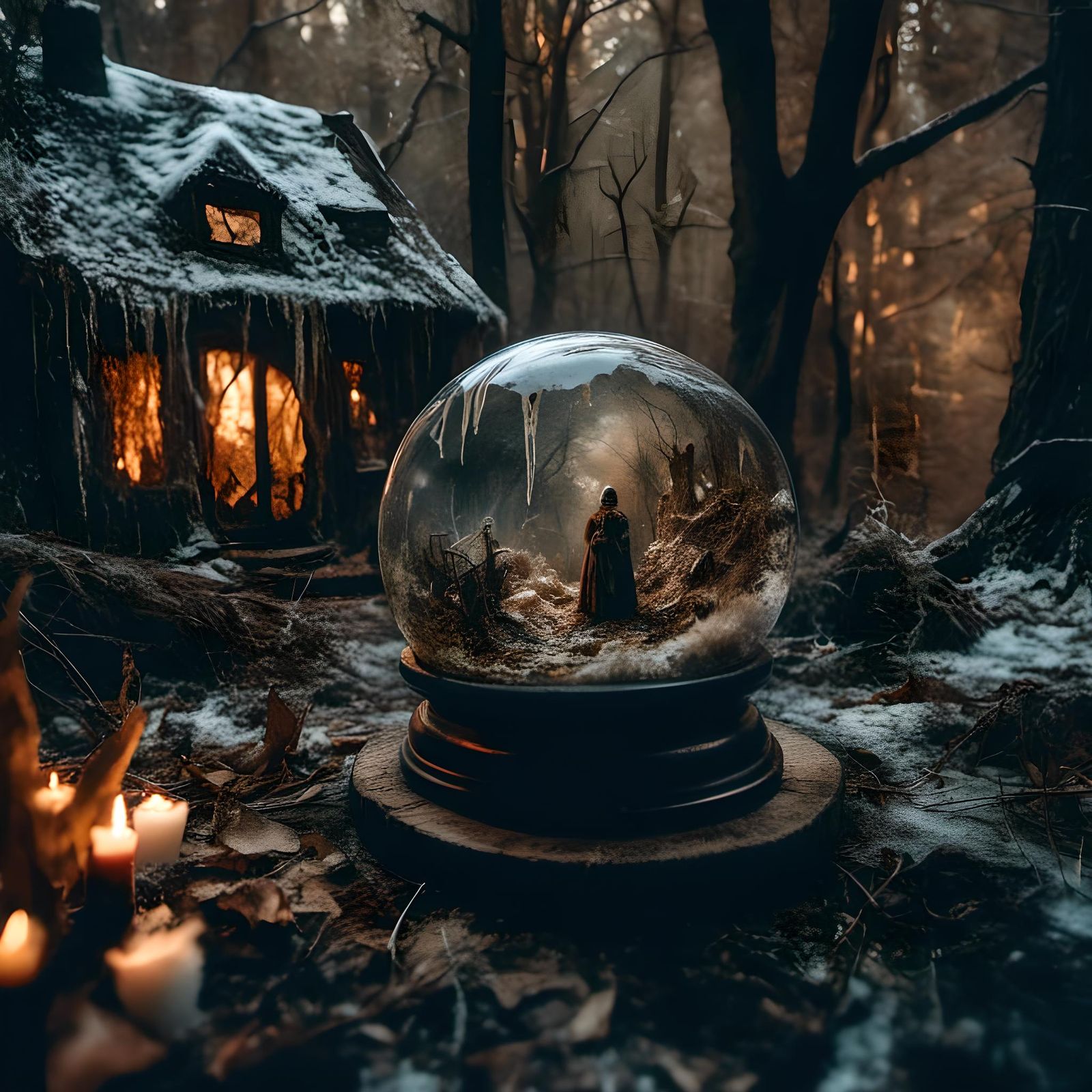 Disturbing Snowglobe Horror Art in Macabre Style