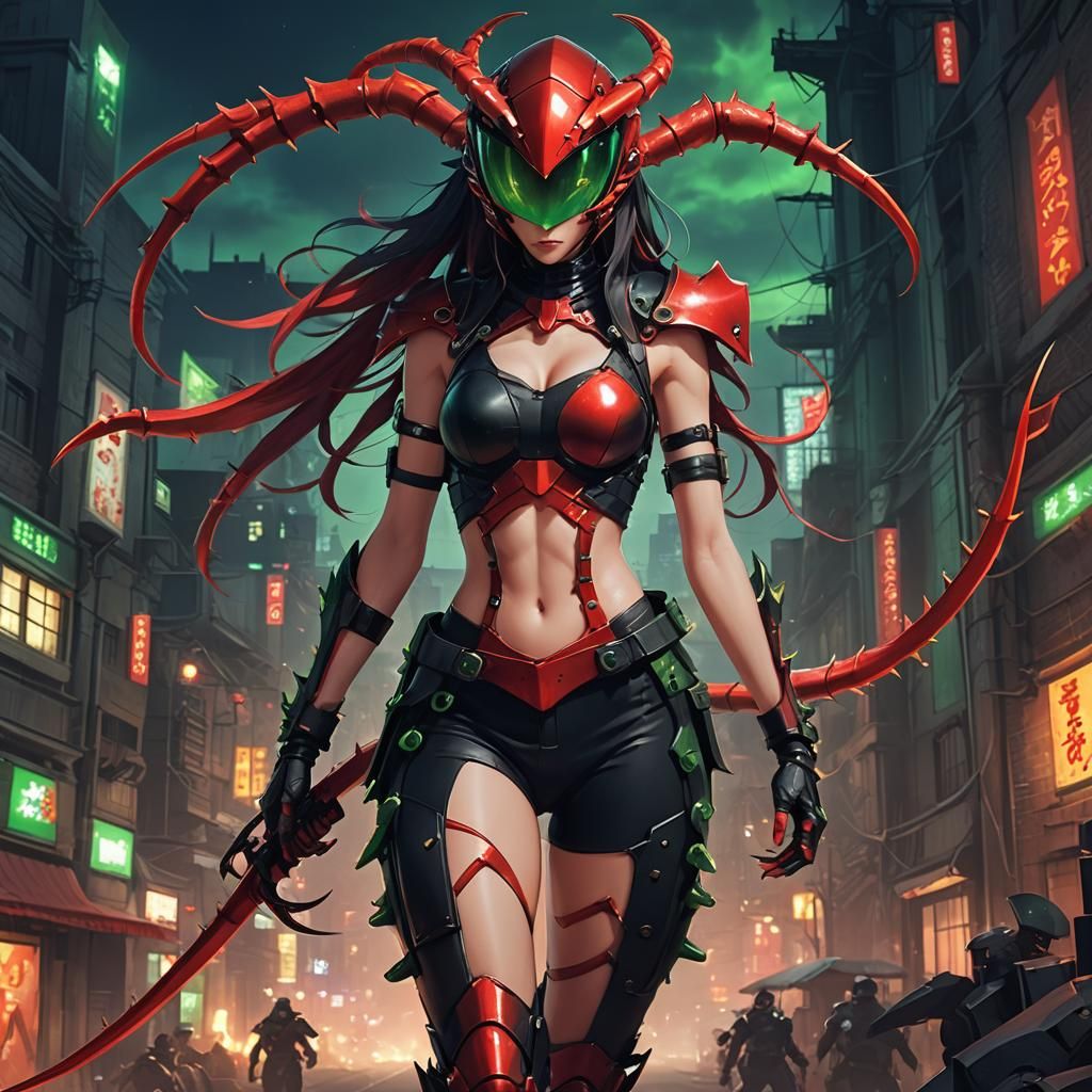 Scorpion Woman near Fortress in Anime Style