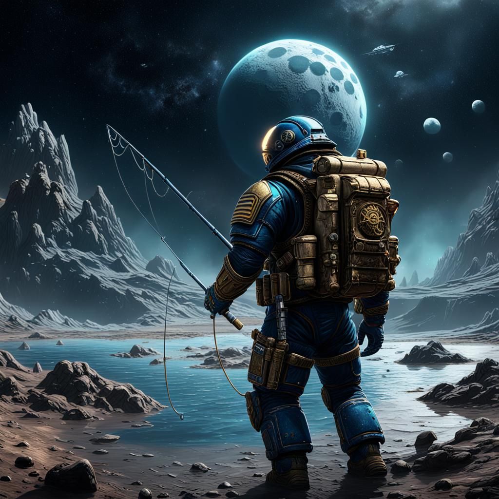 Space Marine Finds Peace Fishing on the Moon