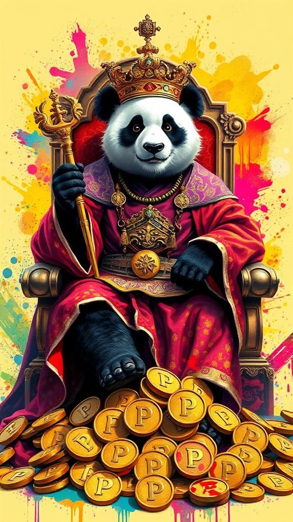 Panda King on Throne in Graffiti Splash Art Style