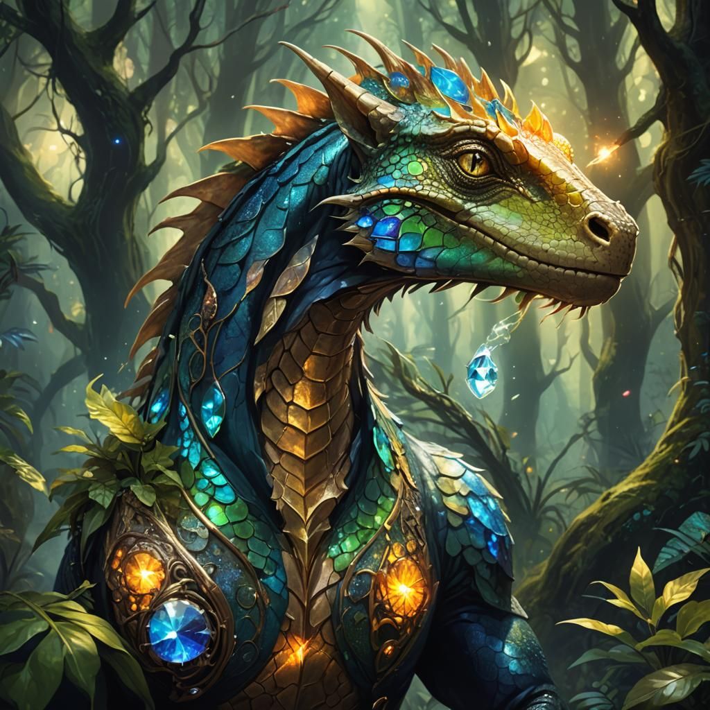 Lizard Horse Hybrid in Mystical Forest