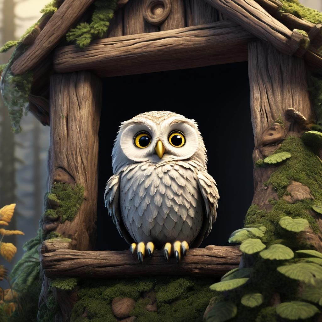 Cute Baby Owl Cartoon in Norwegian Landscape