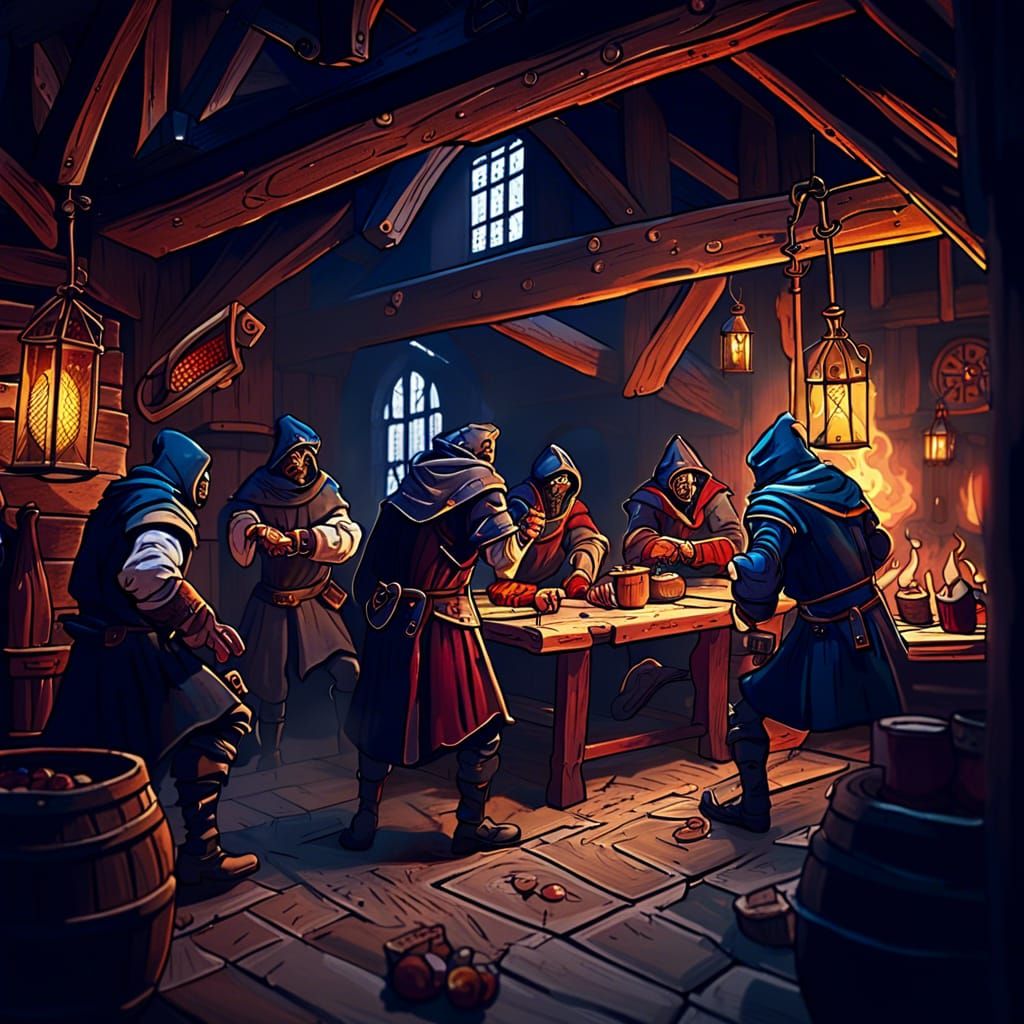 Medieval Robbers Plot Attack: Detailed Matte Painting