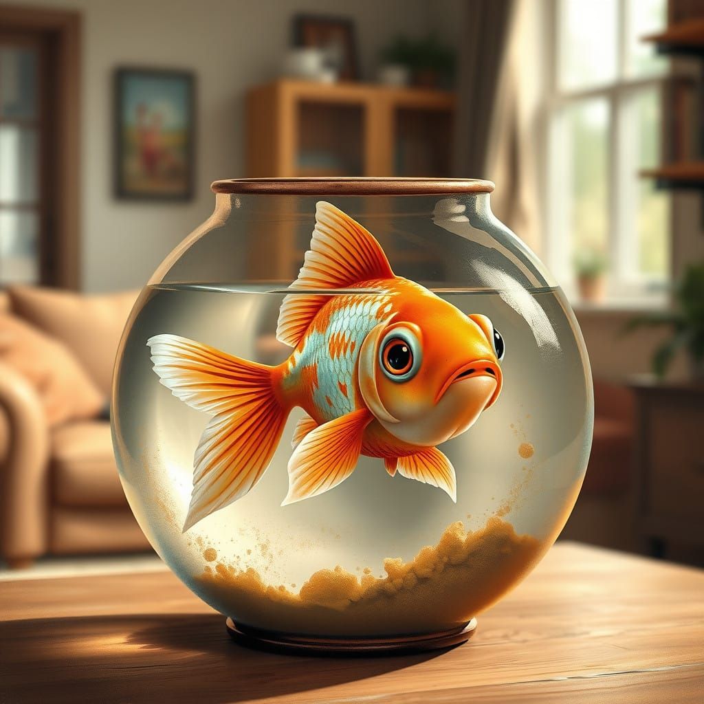 Goldfish Gazes From Old Fishbowl