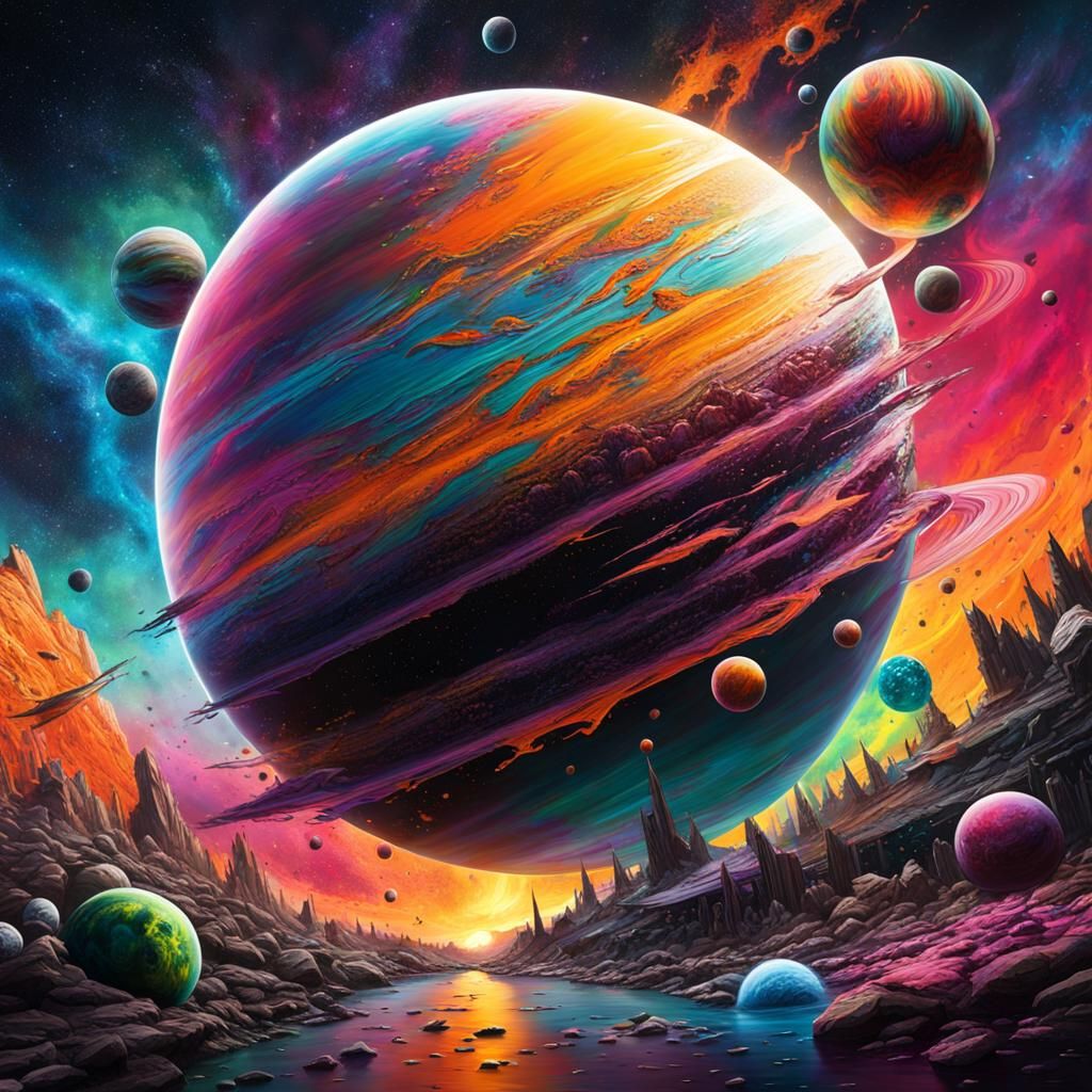 Alien Planets Collide: Graffiti Style Space Art