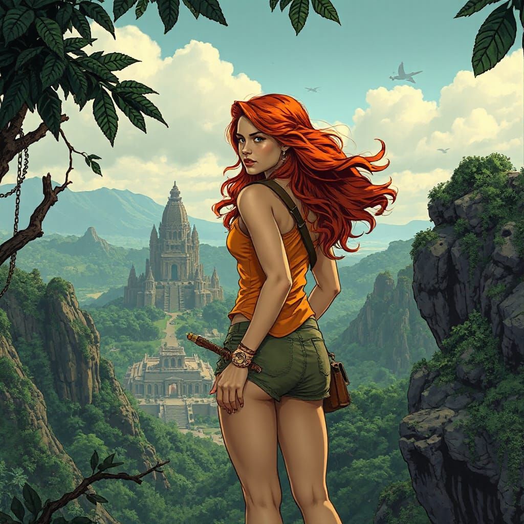 Explorer Overlooks Lost City: Comic Book Art