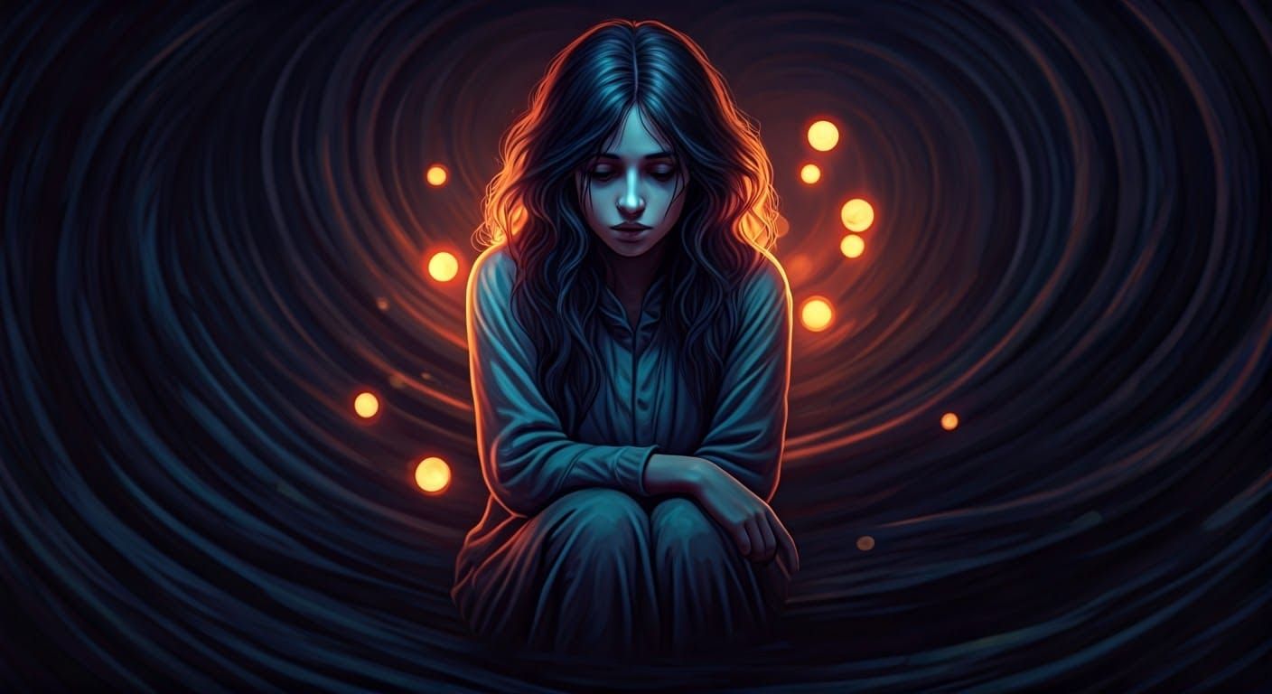 Ethereal Serenade: A Young Woman Enveloped by Celestial Whis...