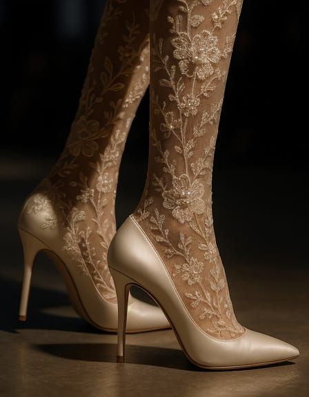 Elegant White Heels and Lace Stockings Photo