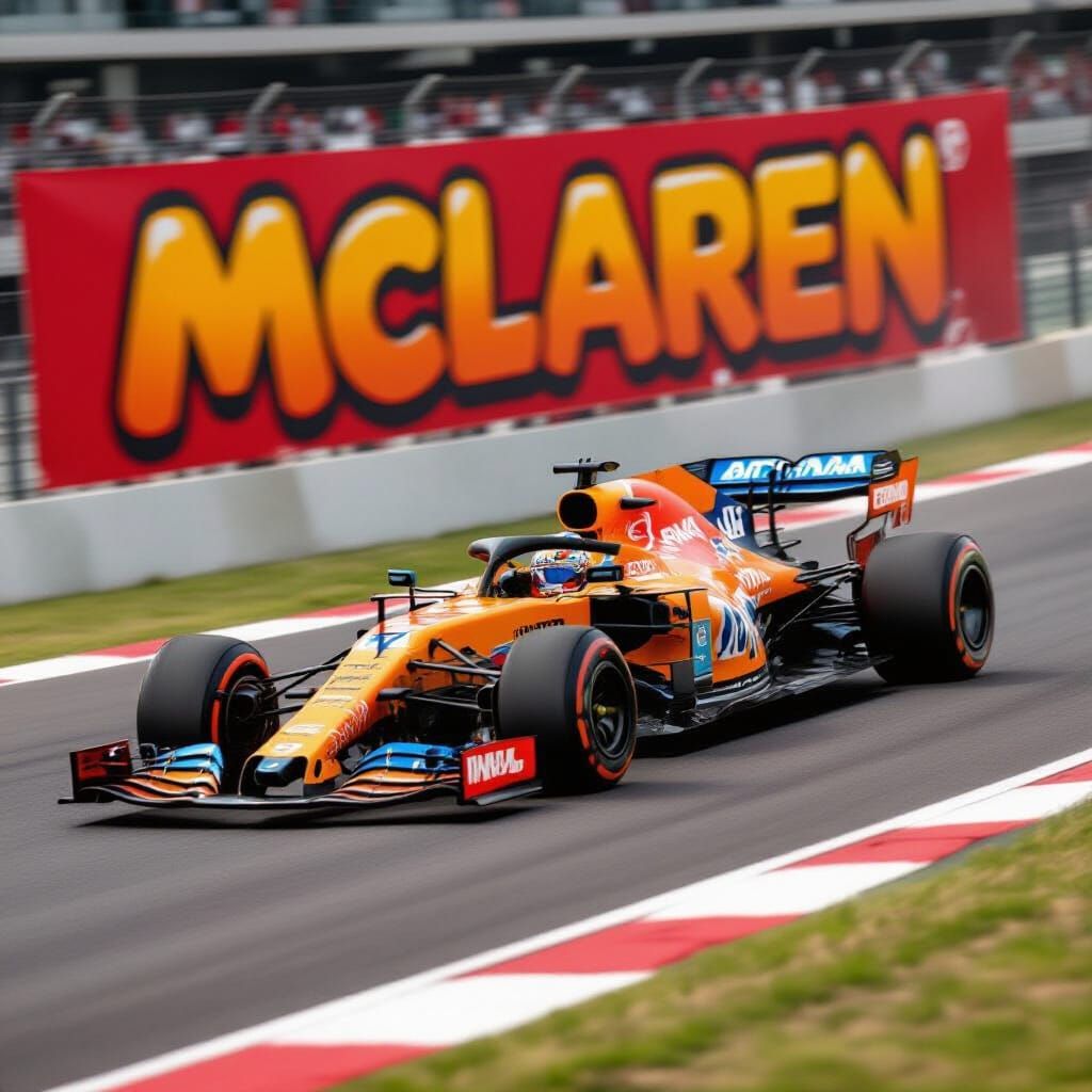 Orange McLaren F1 Car Speeding in Graffiti Style