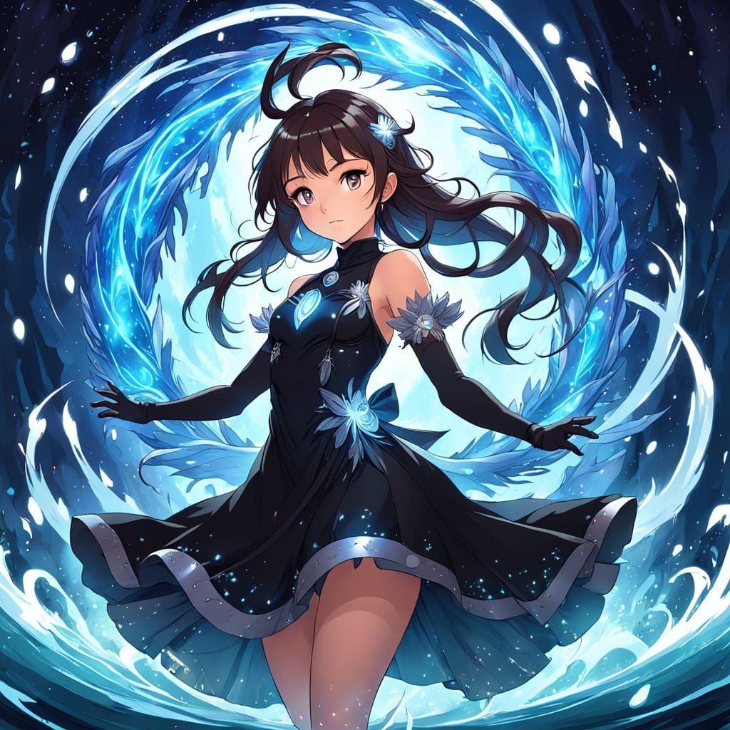 Anime Teen Witch Enveloped by Whirling Magic in a Vibrant, C...