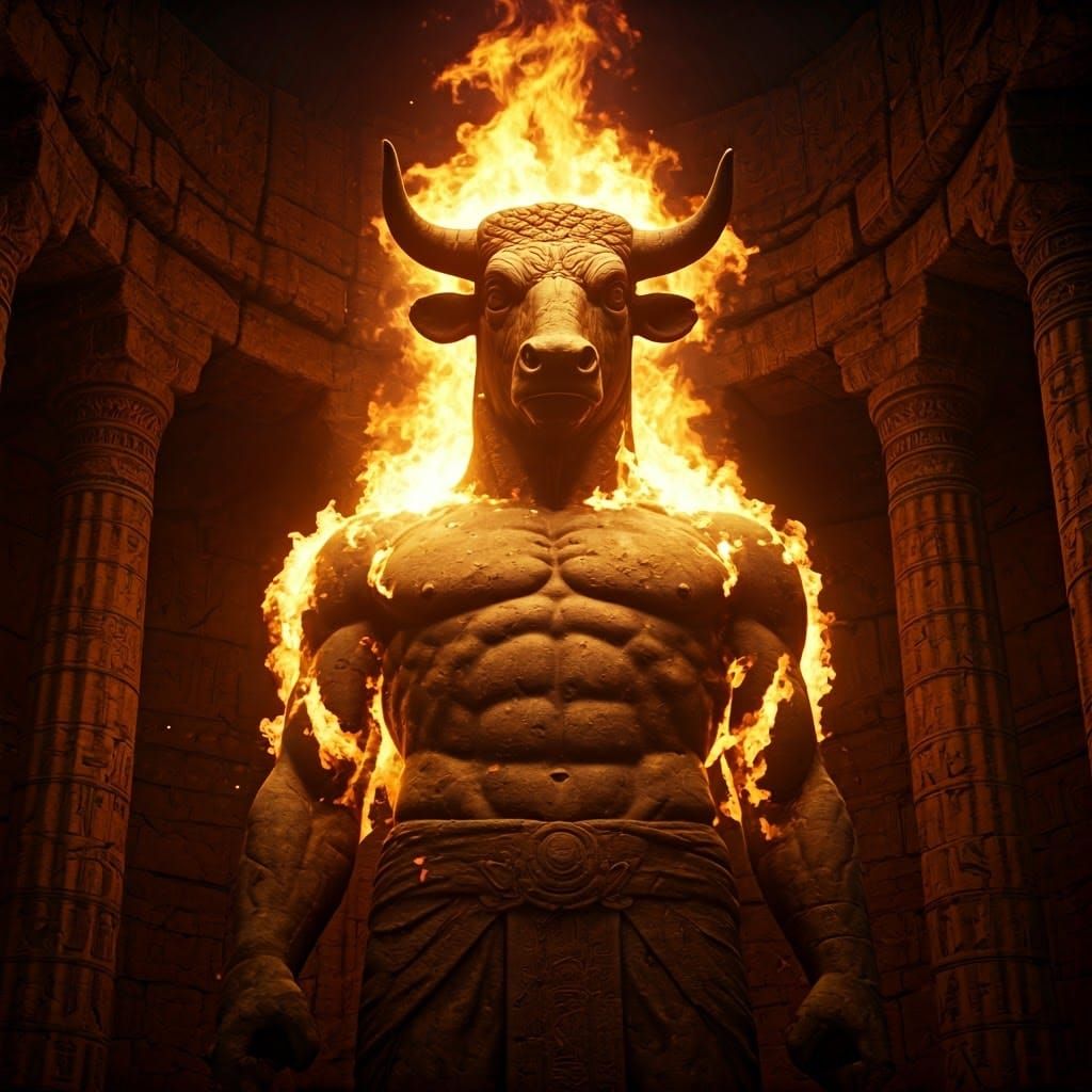 Ancient Moloch Statue Engulfed in Fiery Inferno