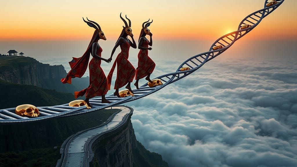 Ethereal African Women Dance on DNA Bridge