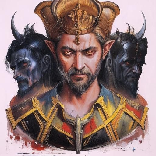 Three-Headed Baal of European Legend: Horror Painting