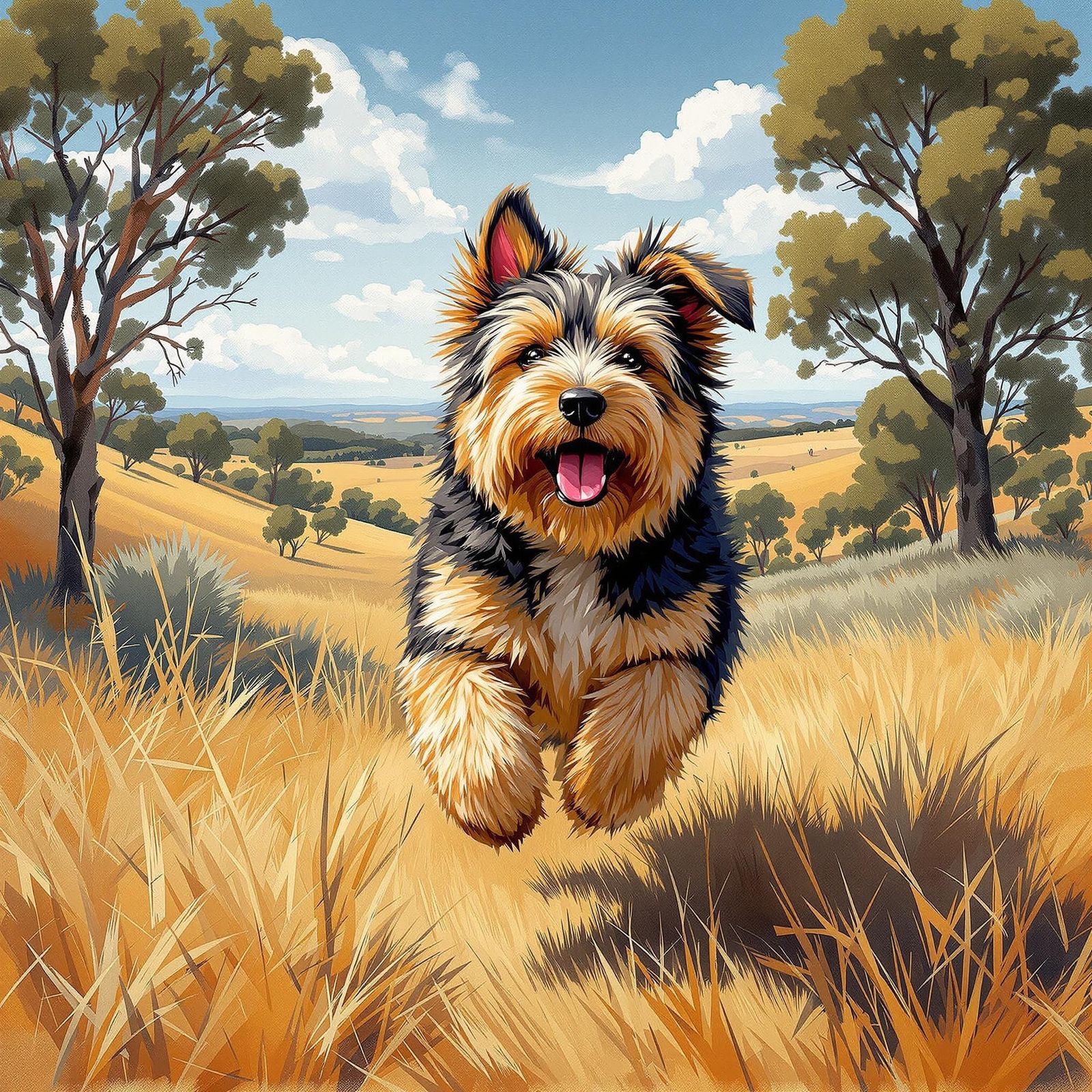 Australian Cobberdog in Vibrant Rural Landscape