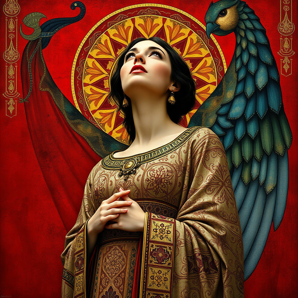 Priestess in Art Nouveau Style with Gold Accents