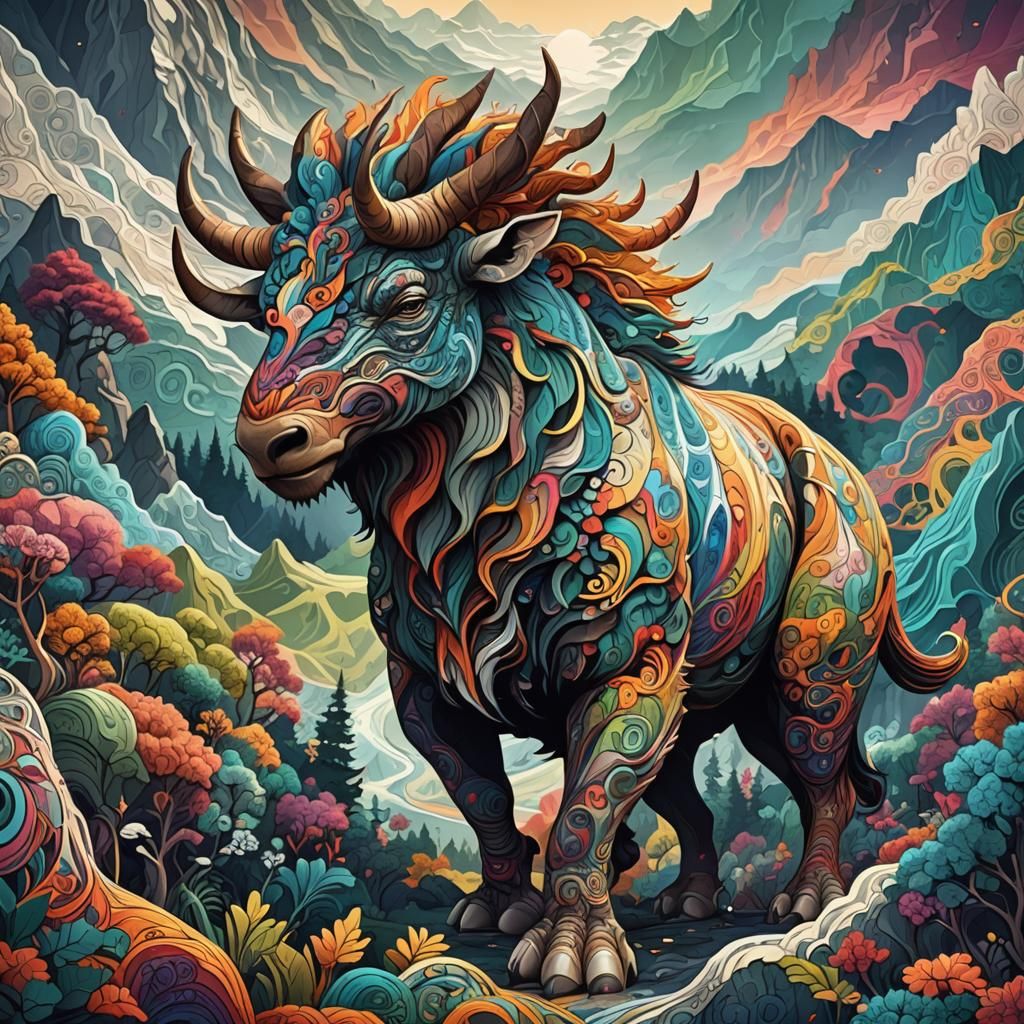 Fantasy Giant Animals in Mountain Landscape