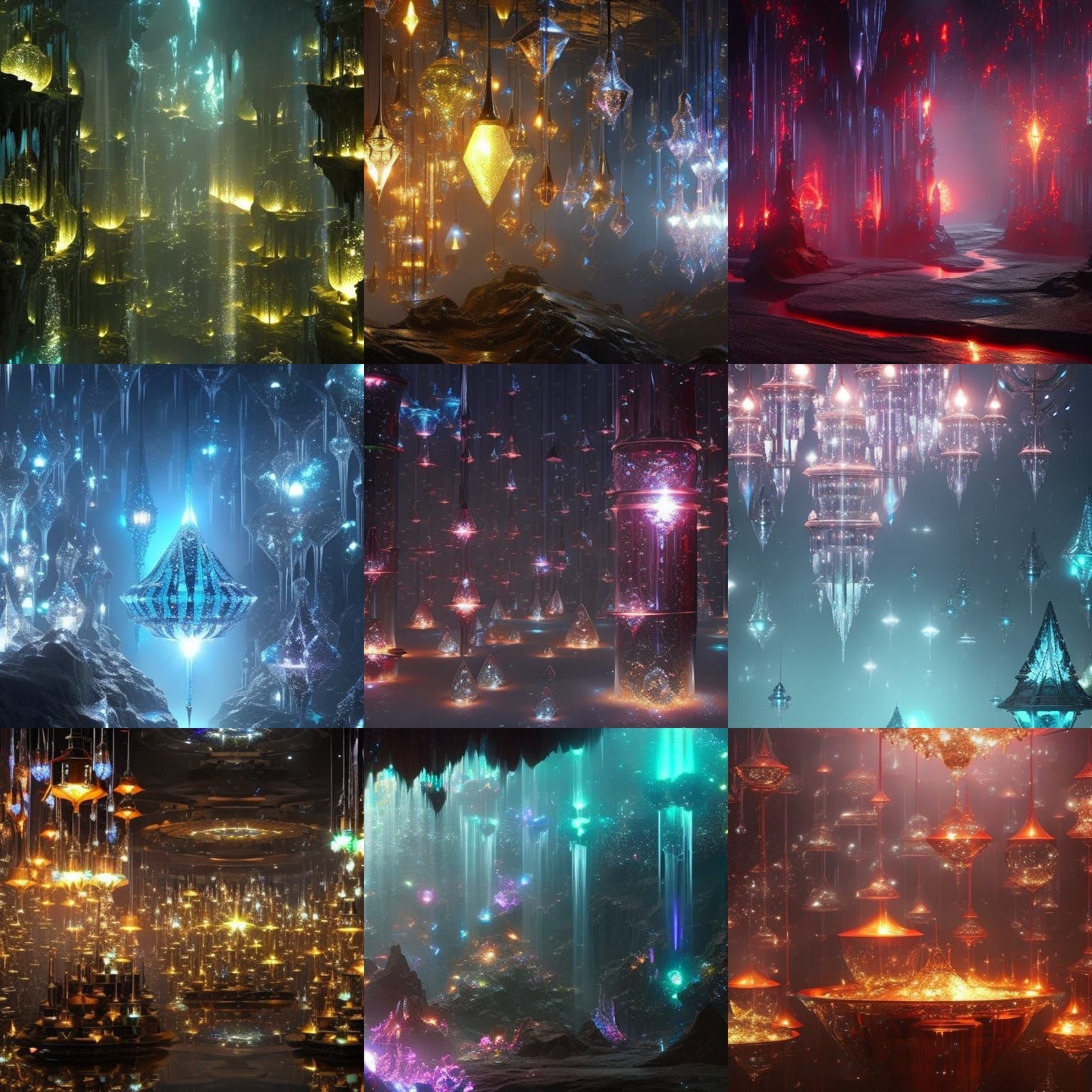 Neon Crystals in Glass Box: Digital Matte Painting
