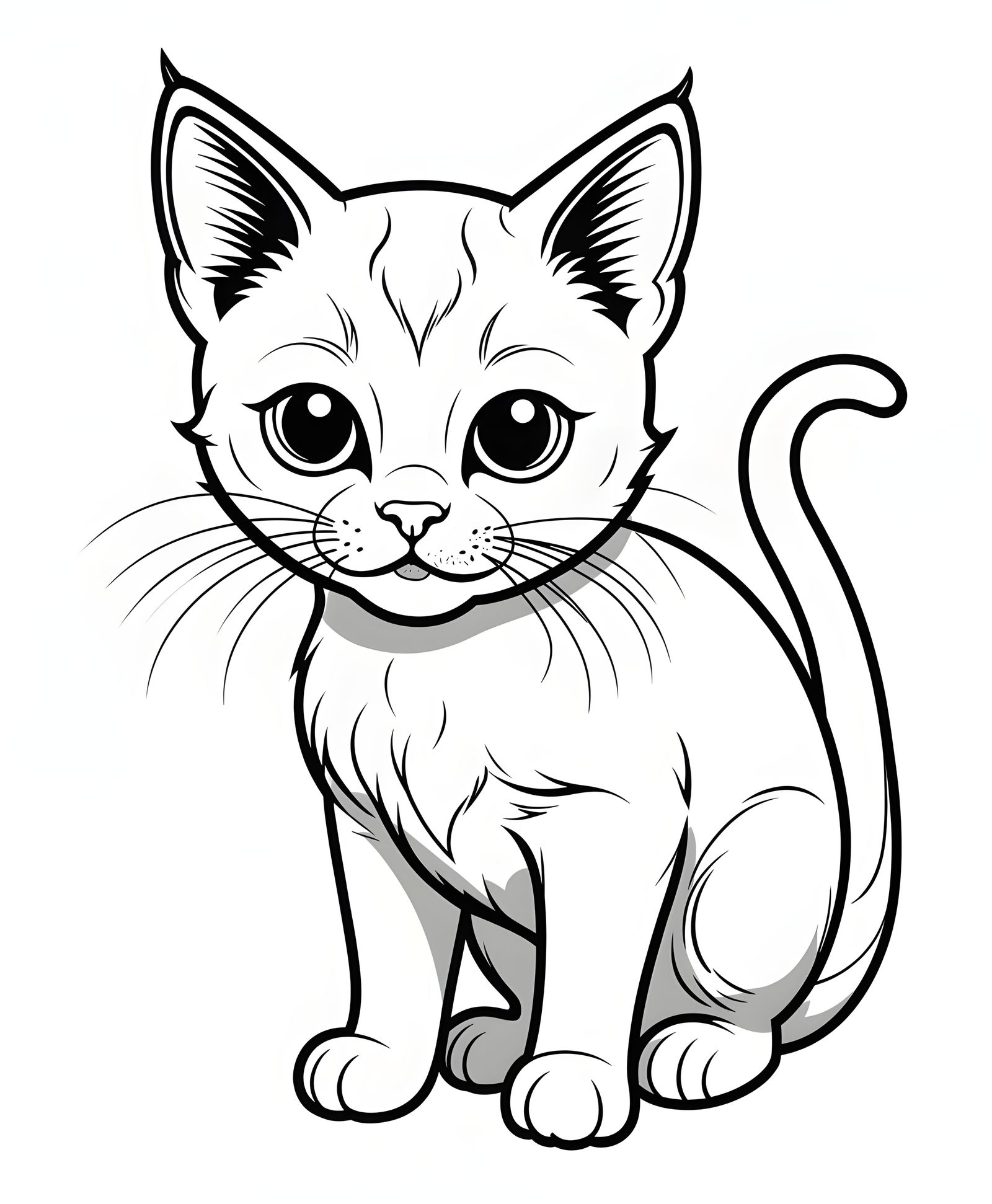 Stylized Black and White Cat for Coloring