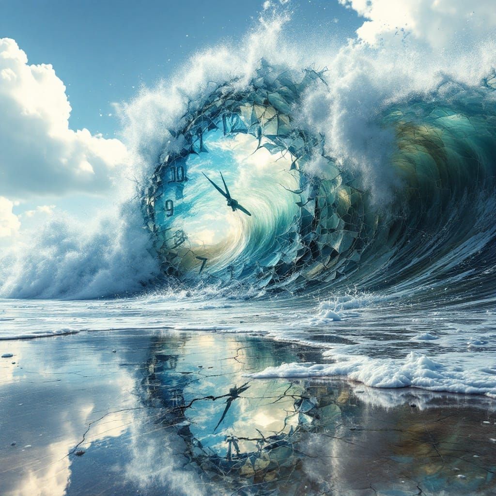 Fractured Time Meld on a Surreal Beach