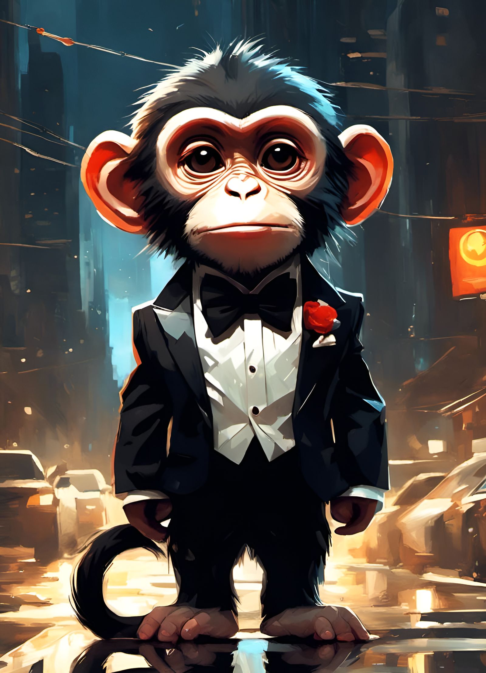 Chibi Monkey in Tuxedo, Detailed 3D Render