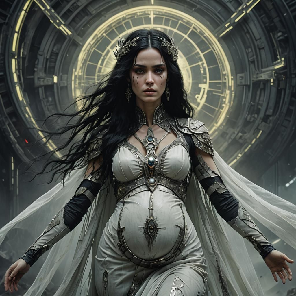 Sci-Fi Pregnant Woman in Neon Future