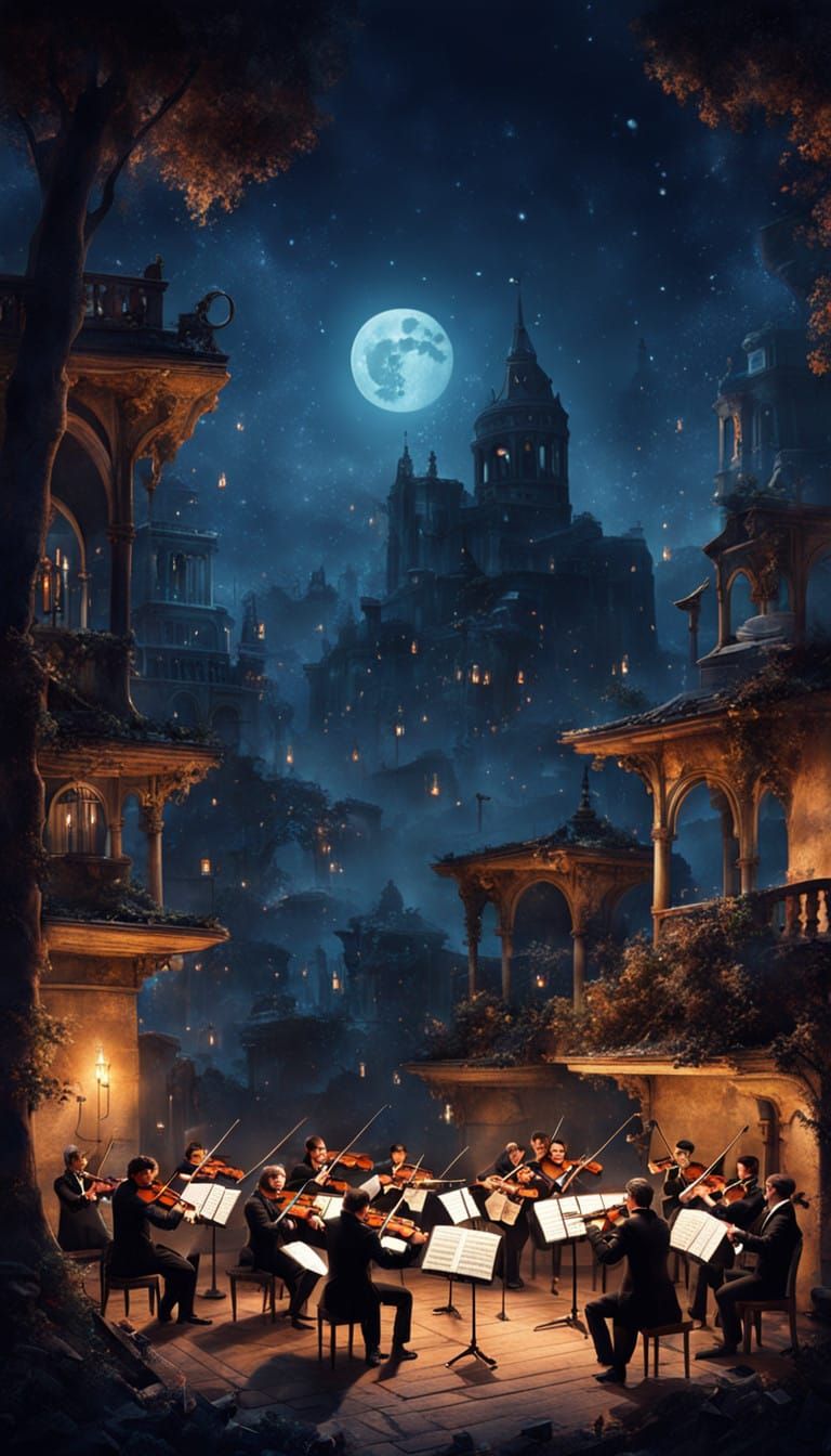 Mysterious Midnight Musical Intrigue in an Artistic Style