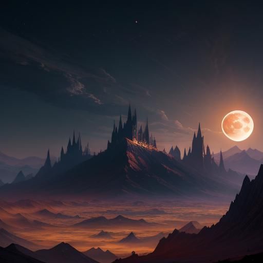 Detailed Moon Eclipse in Fantasy Concept Art