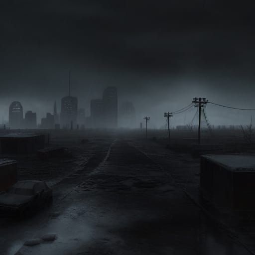 Post-Apocalyptic Winter Landscape in a Barren, Ash-Scarred W...