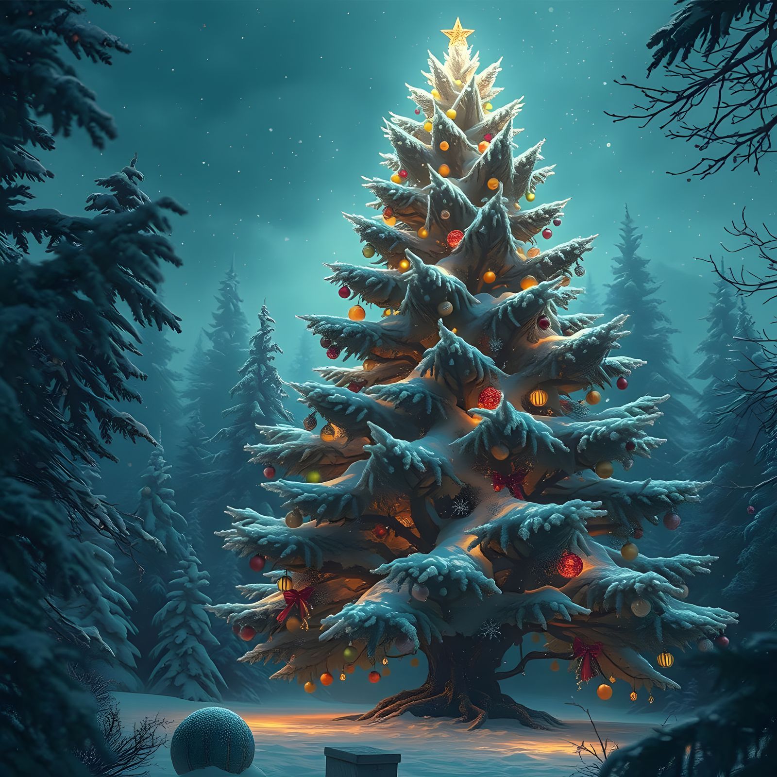 Fantastical Natural Christmas Tree in Detailed Matte Paintin...