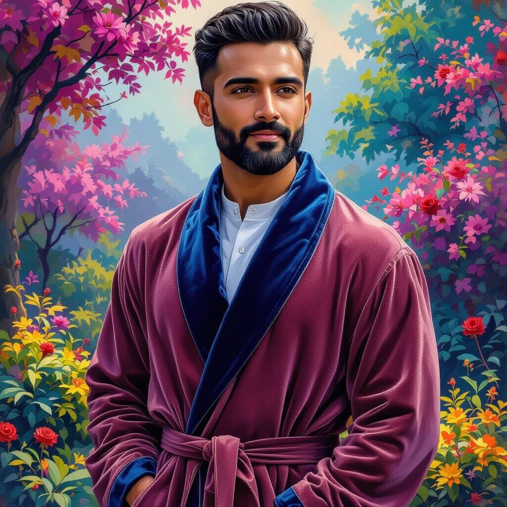 Handsome Man in Celestial Fantasy World Gouache Style