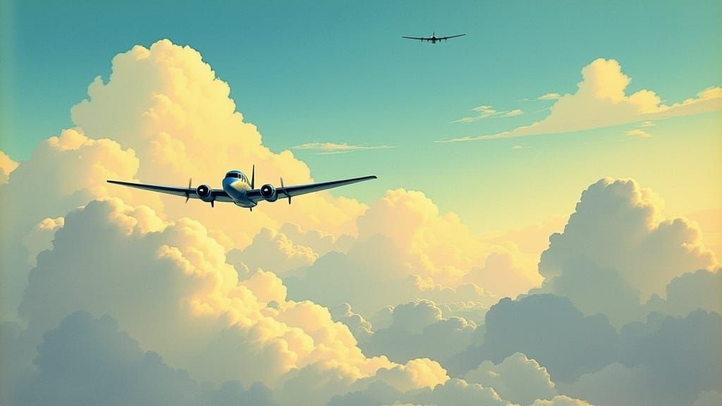 Douglas DC-2 Plane in 19th-Century Postcard Style