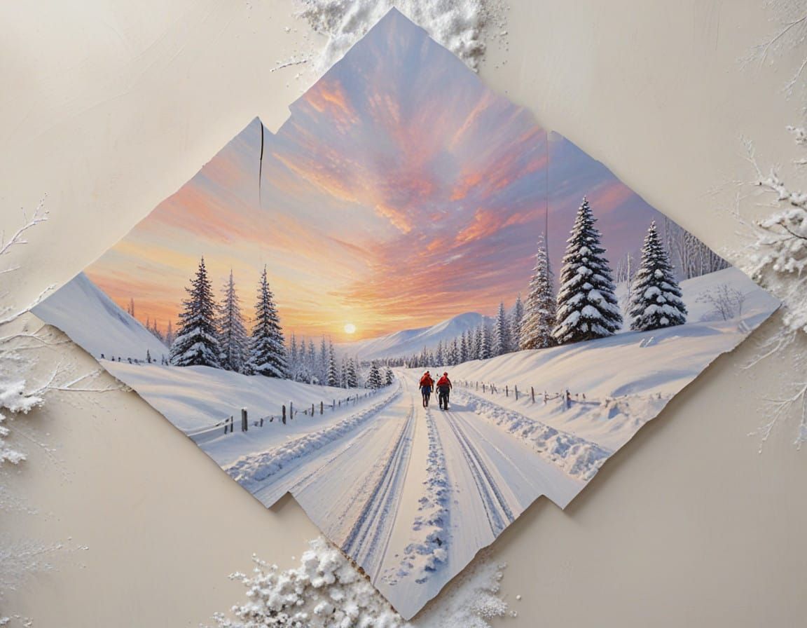 Vibrant Impasto Mosaic of Winter Landscapes