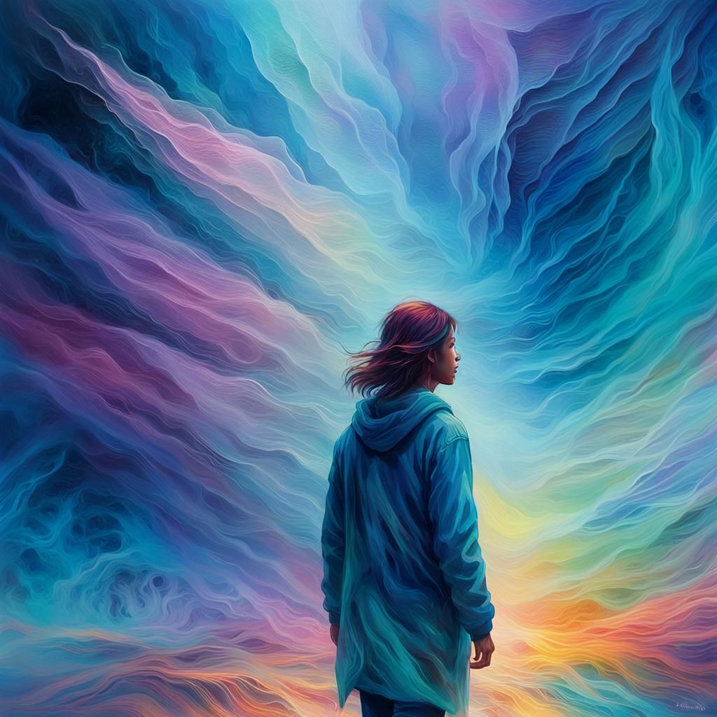 Luminescent Figure on Misty Path: Hyperrealistic Splash Art