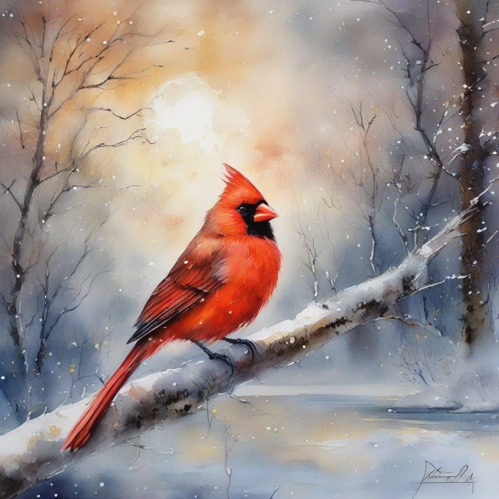 Winter Cardinal in Vibrant Alcohol Ink