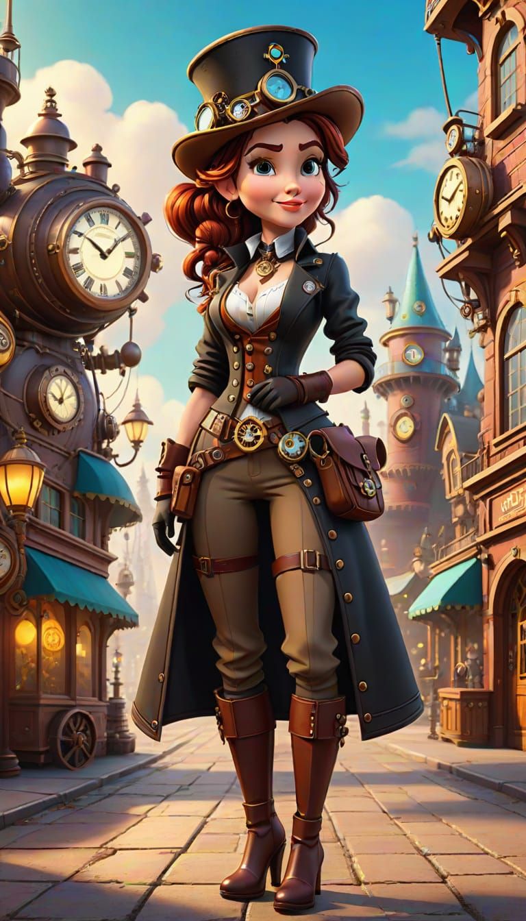Steampunk Detective in Disney Cartoon Style