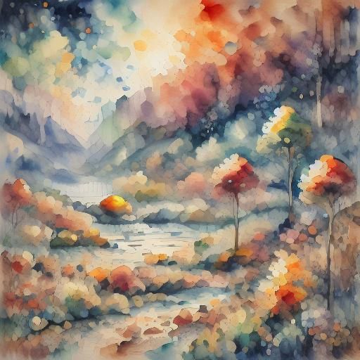 Peaceful Pond in Watercolor Style