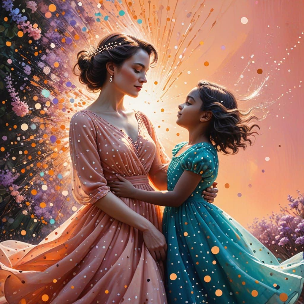 Empowered Woman in Dress with Golden Polka Dots