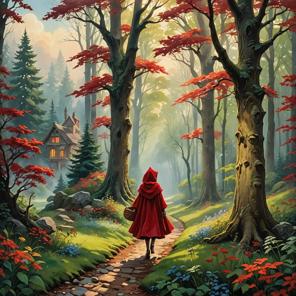 Little Red Riding Hood in Gouache Style