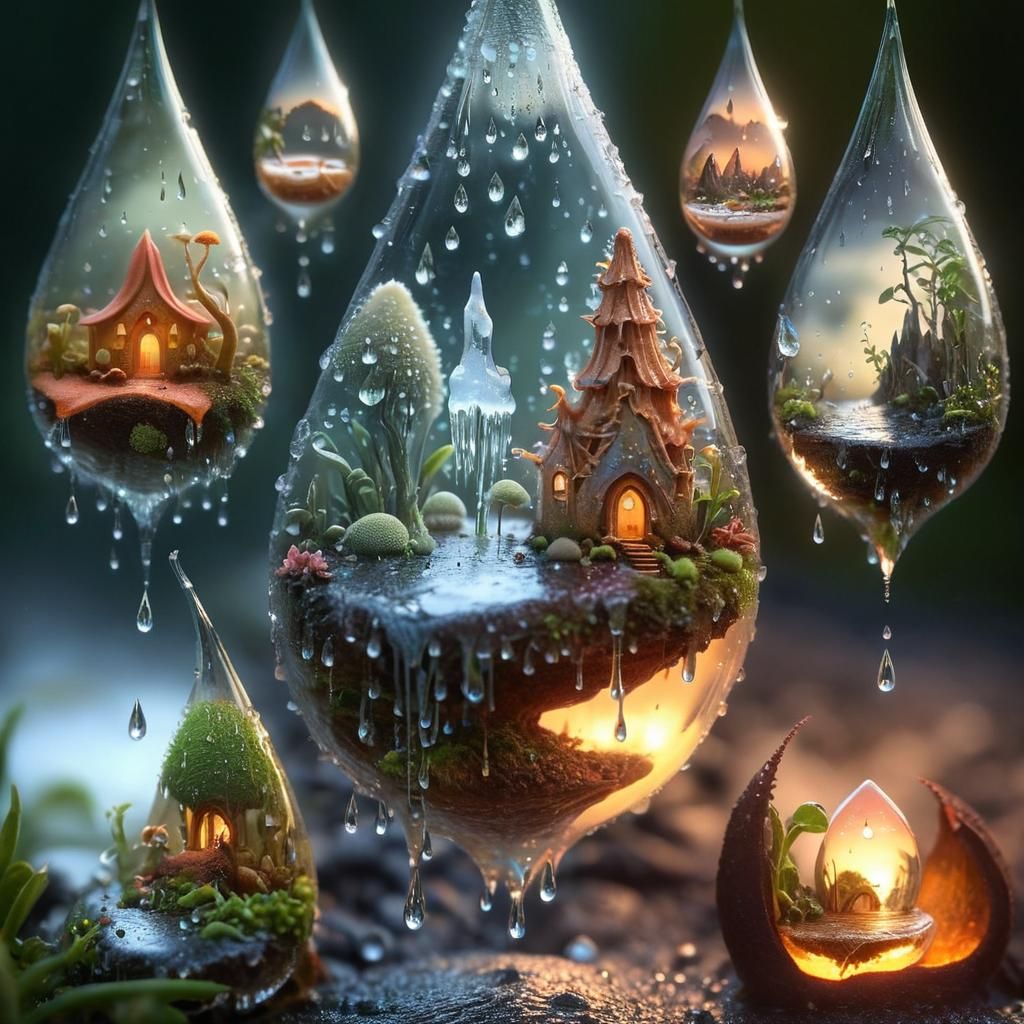 Microscopic Fairy Landscapes Inside Raindrops: Digital Matte...