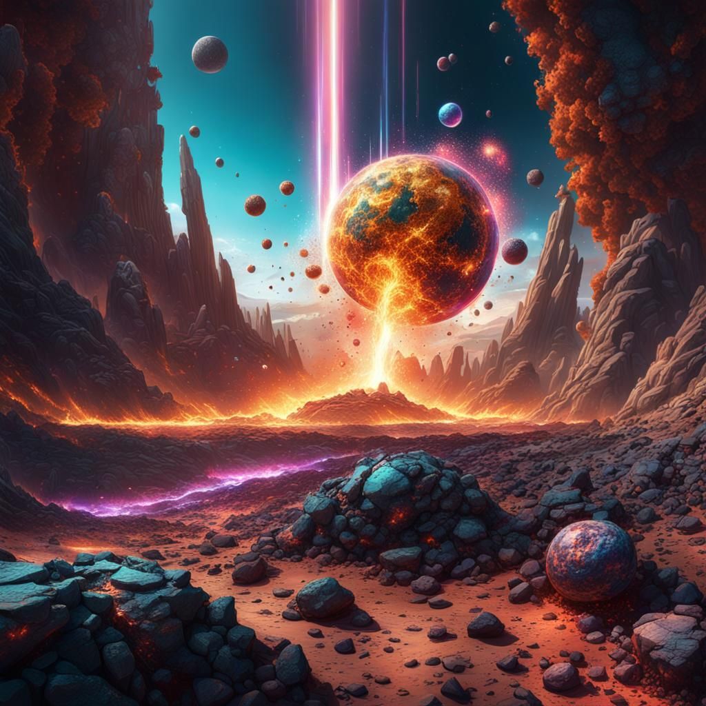 Exploding Earth: Hyperrealistic Splash Art in Sci-Fi Style
