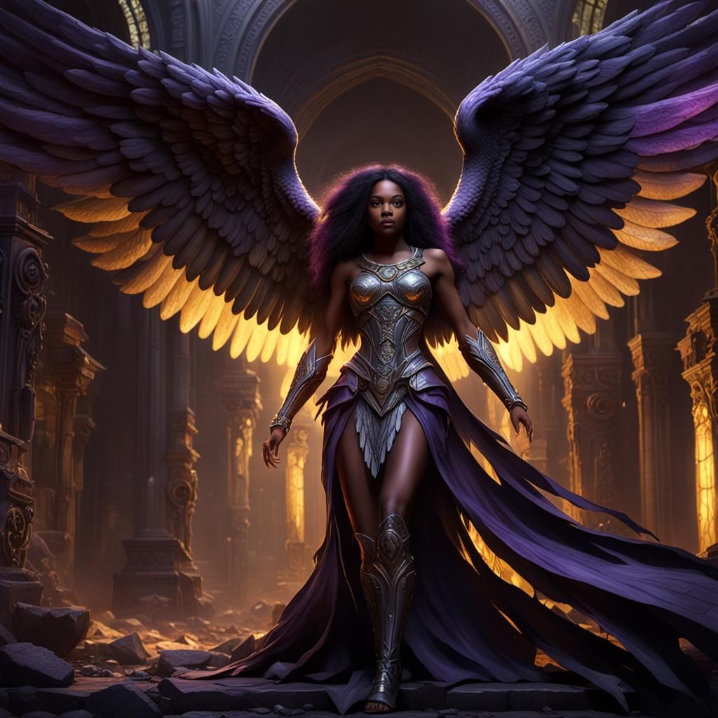 African American Angel in Dark Fantasy Style