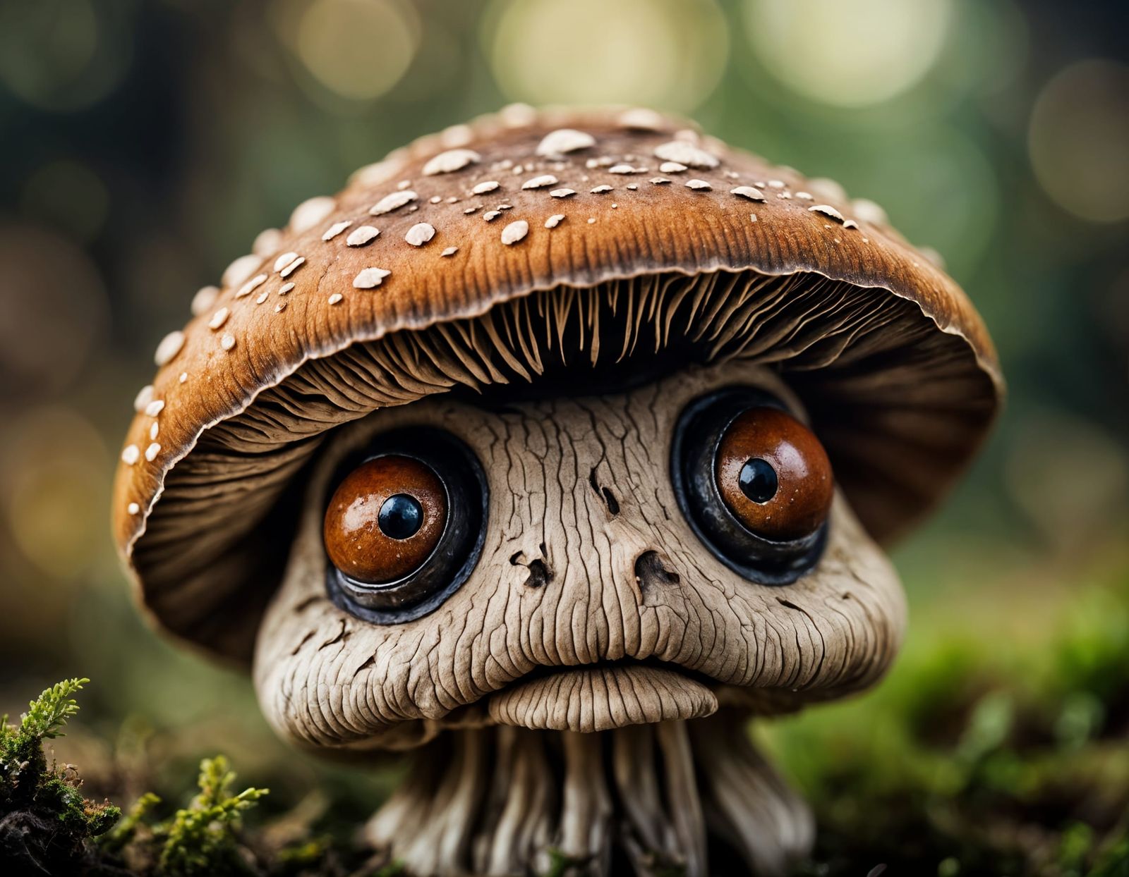 Anthropomorphic Mushroom Portrait in Tilt-Shift Style