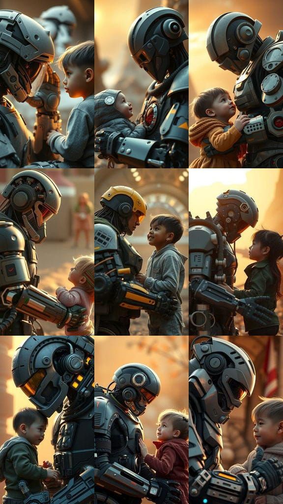 Biomechanical Soldier Shares Warm Moment with Child in Soft ...