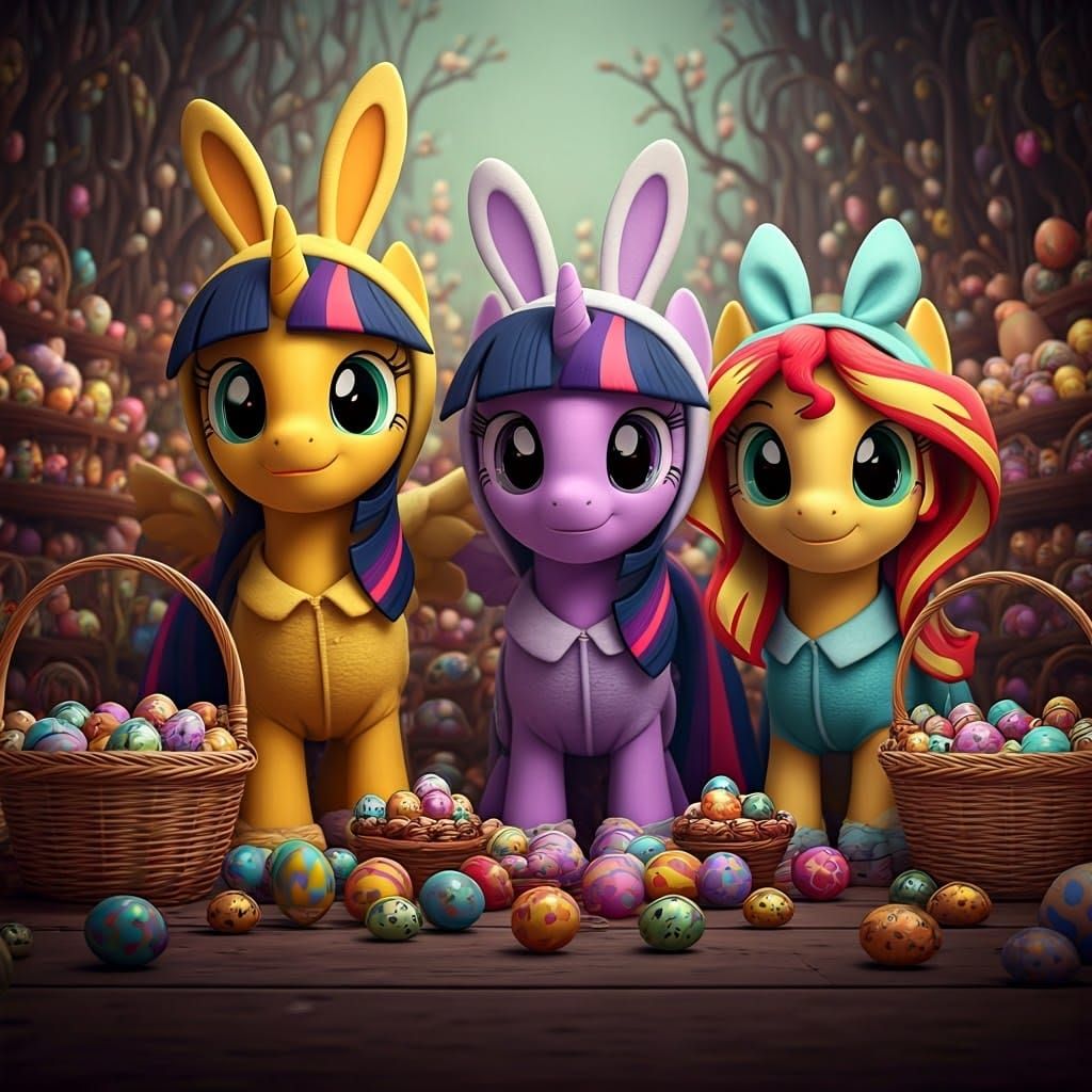 Adorable Ponies in Easter Wonderland