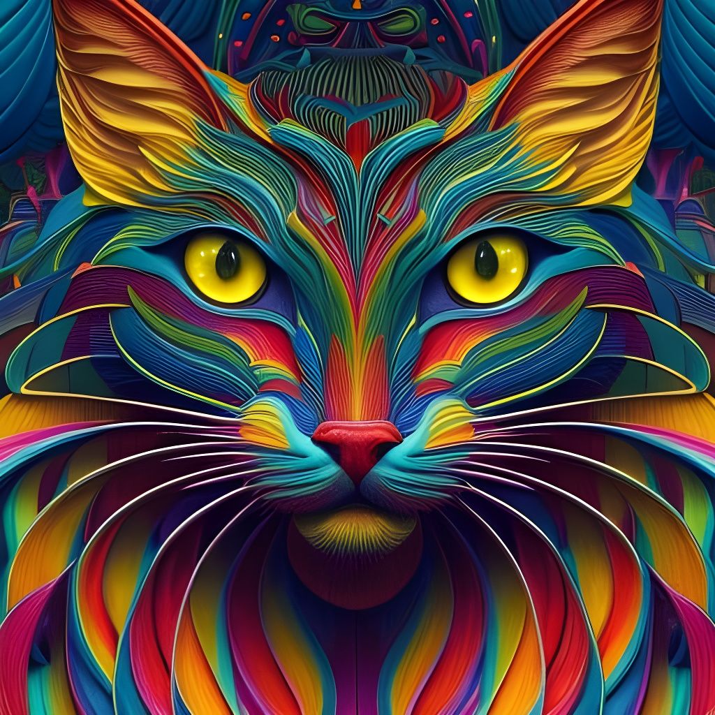 Intricate 3D Metal Cat Illustration