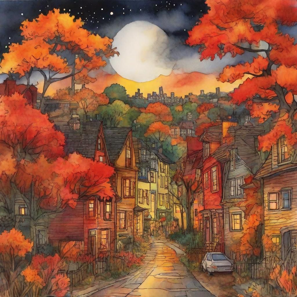 Autumnal Urban Oasis in Anime Style
