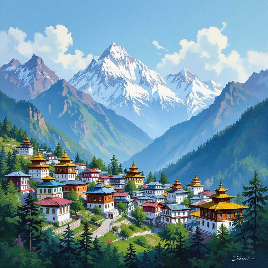 Lachung, India: A Landscape Painting of the Himalayas