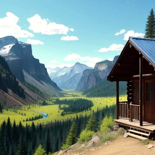 Hyperrealistic Cabin in Stunning Valley Landscape